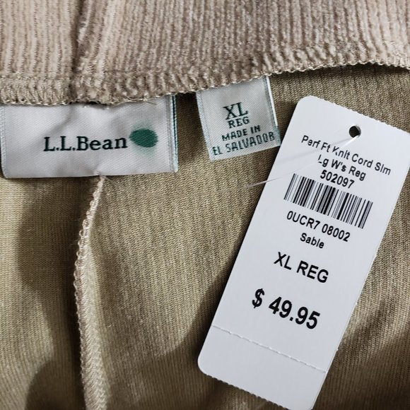 LL Bean Soft Corduroy Pull-On Pants Size XL Beige Tan 31" Inseam Stretch Waist - Picture 3 of 7